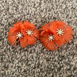 Orange Coro flower Earrings vintage